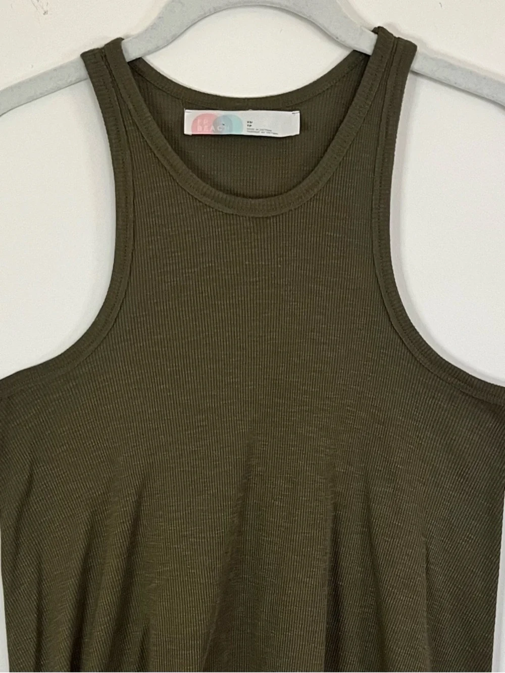 Free People FP Beach Green Ribbed Coverup Tank Dress Top XS Boho Flowy Racerback